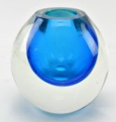 VINTAGE BLUE SOMMERSO STYLE HEAVY CASED GLASS VASE