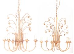 PAIR OF HOLLYWOOD REGENCY STYLE GILDED METAL SIX ARM CHANDELIERS