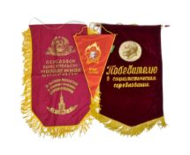 THREE VINTAGE RUSSIAN SOVIET UNION PENNANTS