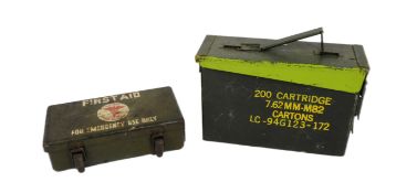 VINTAGE UNITED STATES ARMY FIRST AID BOX & CARTRIDGE CASE