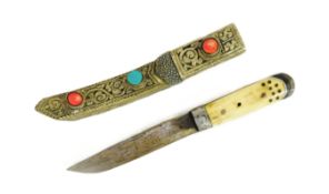 19TH CENTURY TIBETAN BONE HANDLED DAGGER