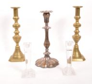 COLLECTION 19TH / 20TH CENTURY CANDLESTICKS - BRASS & SILVER PLATE