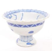 EARLY 20TH CENTURY CHINESE BLUE & WHITE TAZZA BOWL