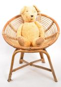 SMALL VINTAGE BAMBOO CHILD'S CHAIR WITH TEDDY BEAR
