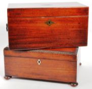 EARLY 20TH CENTURY MAHOGANY JEWELLERY BOX & TEA CADDY