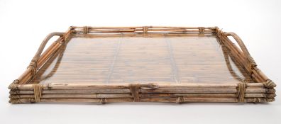 LARGE WICKER SERVING TRAY WITH GLASS TOP