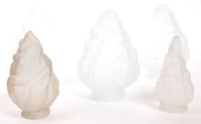 COLLECTION OF ART DECO FLAME GLASS LIGHT SHADES