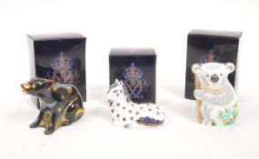 ROYAL CROWN DERBY - THREE PAPERWEIGHTS INCL. TASMANIAN DEVIL
