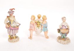 DRESDEN / SITZENDORF - TWO FEMALE FIGURES & PUTTI POT