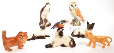 BESWICK - COLLECTION OF EIGHT ANIMAL FIGURES - CATS & BIRDS ETC.