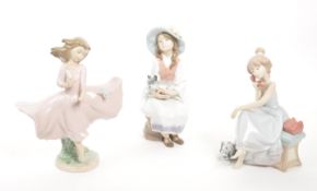 THREE VINTAGE LLADRO LADY FIGURINES