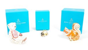 ROYAL CROWN DERBY - THREE PAPERWEIGHTS INCL. AUTUMN SQUIRREL