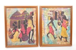 TWO VINTAGE 20TH CENTURY BATIK PRINTS ON FABRIC