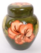 MOORCROFT POTTERY - LATE 20TH CENTURY HIBISCUS PATTERN GINGER JAR