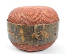 VINTAGE CHINESE WICKER STORAGE BASKET
