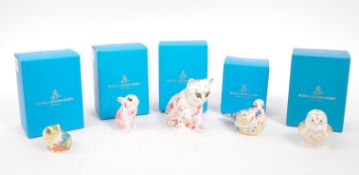 ROYAL CROWN DERBY - COLLECTION OF FIVE SMALL PAPERWEIGHTS BOXED