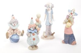 FOUR VINTAGE LLADRO CLOWN FIGURINES