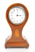 EDWARDIAN WALNUT INLAID BALLOON MANTEL CLOCK