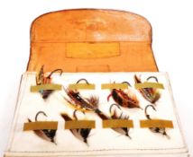VINTAGE HARDY BROTHERS LEATHER FLY FISHING CASE & FLIES