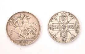 QUEEN VICTORIA .925 SILVER CROWN & DOUBLE FLORIN
