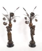 PAIR OF EARLY 20TH CENTURY FRENCH METAL FIGURES / LAMPS