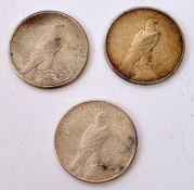 THREE USA PEACE DOLLAR COINS