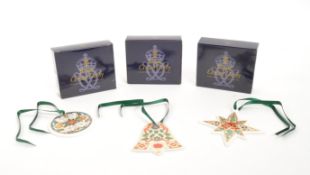 ROYAL CROWN DERBY - THREE PORCELAIN CHRISTMAS ORNAMENTS
