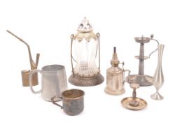 GLASS PORCH LANTERN & OTHER PEWTER ITEMS