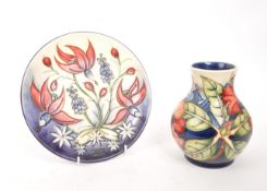 MOORCROFT POTTERY - SIMEON VASE & 2001 YEAR PLATE