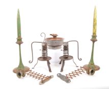 COLLECTION OF INDUSTRIAL METAL WORK CANDLE STICK HOLDERS