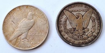 1896 USA MORGAN DOLLAR & 1922 PEACE DOLLAR