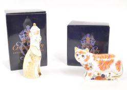ROYAL CROWN DERBY - ROYAL CAT GEORGE & SUGAR CAT PAPERWEIGHTS