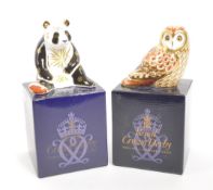 ROYAL CROWN DERBY - GIANT PANDA & SHORT EARED OWL PAPERWEIGHTS