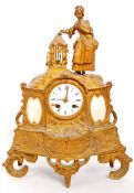 19TH CENTURY FRENCH ORMOLU & MARBLE FIGURAL MANTEL CLOCK