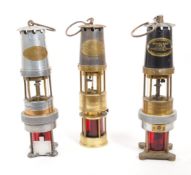 THREE VINTAGE 20TH CENTURY MINERS' SAFETY SPIRALARM LAMPS