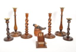 COLLECTION OF VINTAGE 20TH CENTURY TREEN ITEMS - CANDLESTICKS
