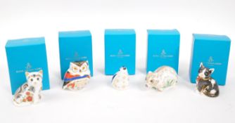 ROYAL CROWN DERBY - COLLECTION OF FIVE PAPERWEIGHTS