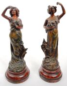 PAIR AFTER CHARLES RUCHOT SPELTER NOUVEAU FIGURES