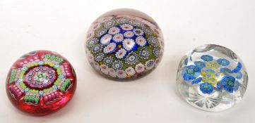 COLLECTION OF THREE GLASS MILLEFIORI PAPERWEIGHTS