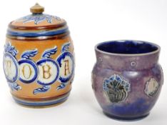 ROYAL DOULTON - LAMBETH - EARLY 20TH CENTURY TOBACCO JAR & VASE