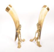 PAIR OF 19TH CENTURY HORN & BRASS CORNUCOPIAS