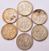 SEVEN 1964 USA KENNEDY HALF DOLLAR COINS