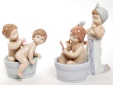 TWO VINTAGE LLADRO PORCELAIN BATH TIME FIGURES