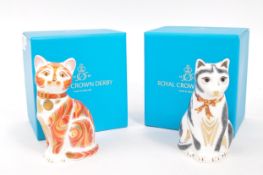 ROYAL CROWN DERBY - TWO PAPERWEIGHTS INCL. WINSTON CHURCHILL CAT
