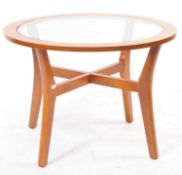 MID CENTURY TEAK & GLASS ROUND COFFEE TABLE