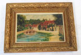 19TH CENTURY OIL ON BOARD PAINTING OF CASTLE COMBE