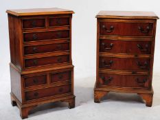 NON MATCHED PAIR OF YEW WOOD PEDESTAL CHEST OF DRAWERS