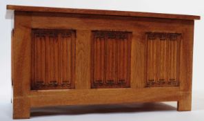 1920S OAK LINEN FOLD CARVED COFFER CHEST
