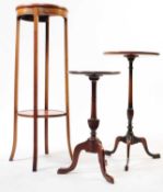 EARLY 20TH CENTURY STENCIL DECORATED TORCHERE & TRIPOD TABLES