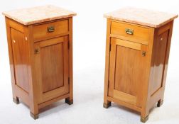 PAIR OF EDWARDIAN BEDSIDE CABINETS WITH FAUX MARBLE TOPS